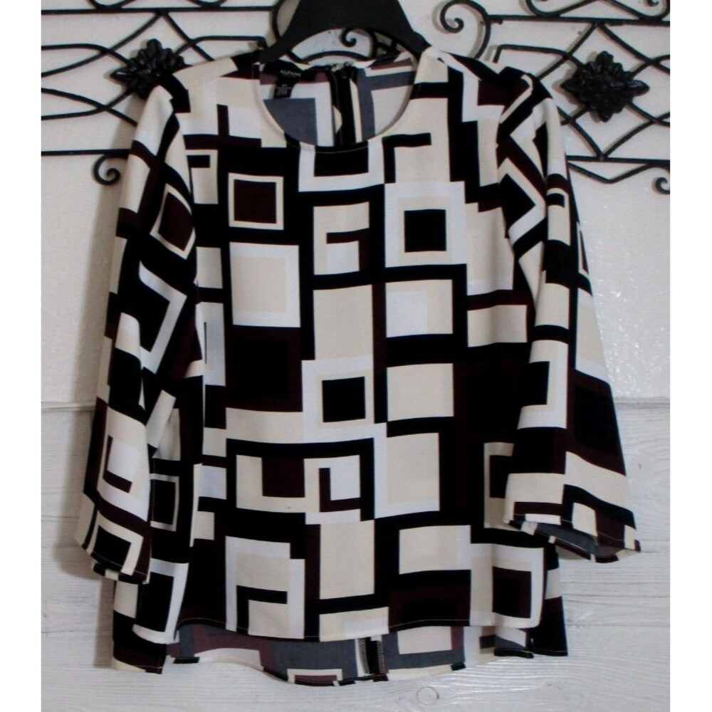 Alfani Women's Top Size 8P Long Sleeve Multicolored Round Neck
